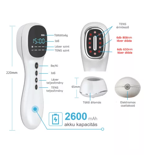 MediLaser Pro Lágy lézeres terápia + TENS ízületi és izomfájdalmakra 2 az 1-ben felületi és mélyreható kezelésre